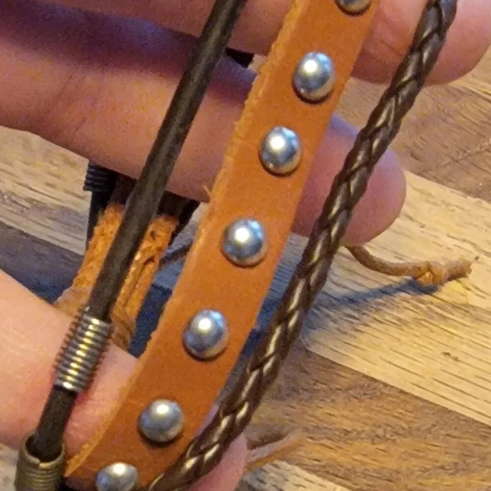 Triple Banded Leather/Corded Boho Metal Stud Adjustable Bracelet